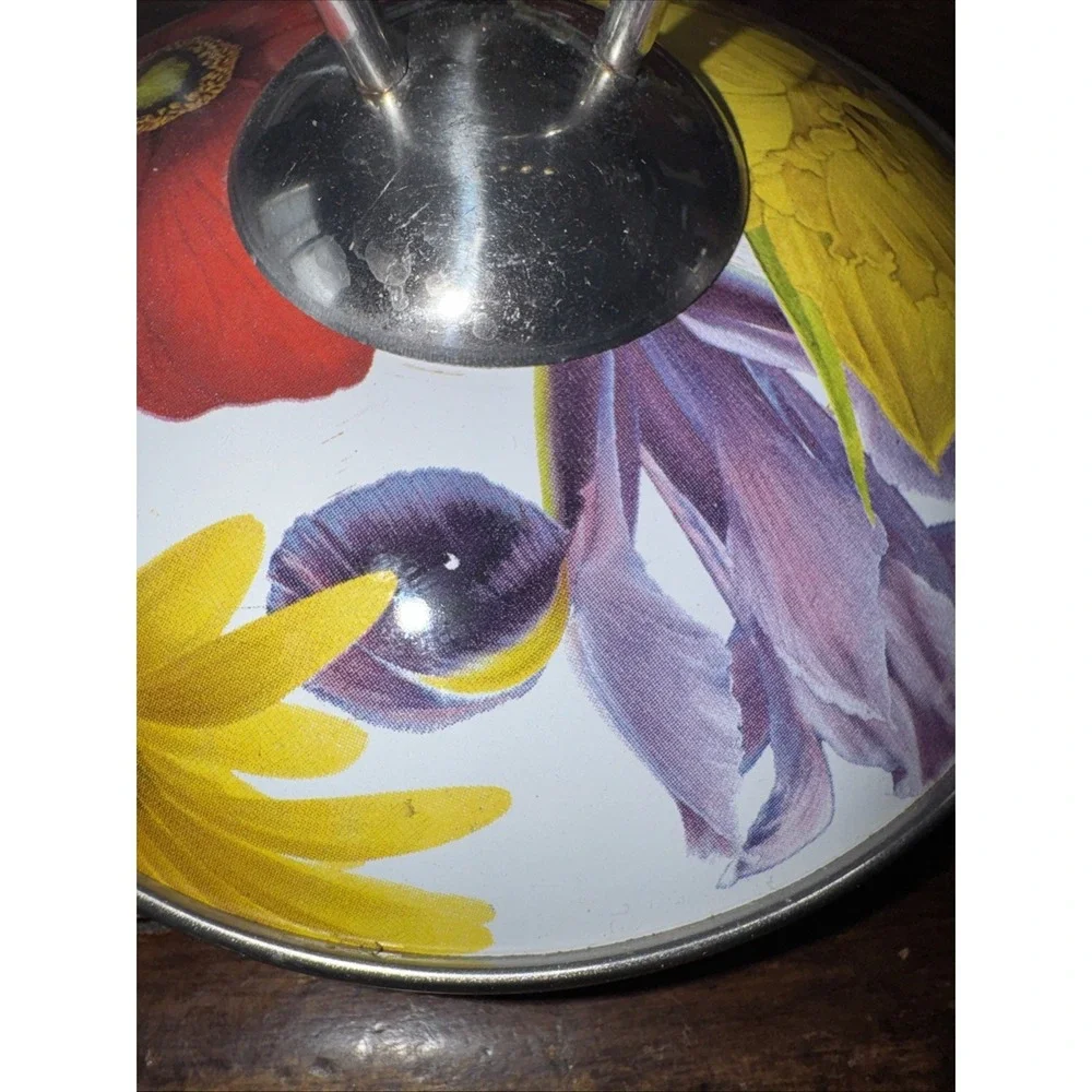 Pioneer Woman Flower Garden Tea Kettle 2.3 Qt Enameled  Chrome  Pot Retired (RV)